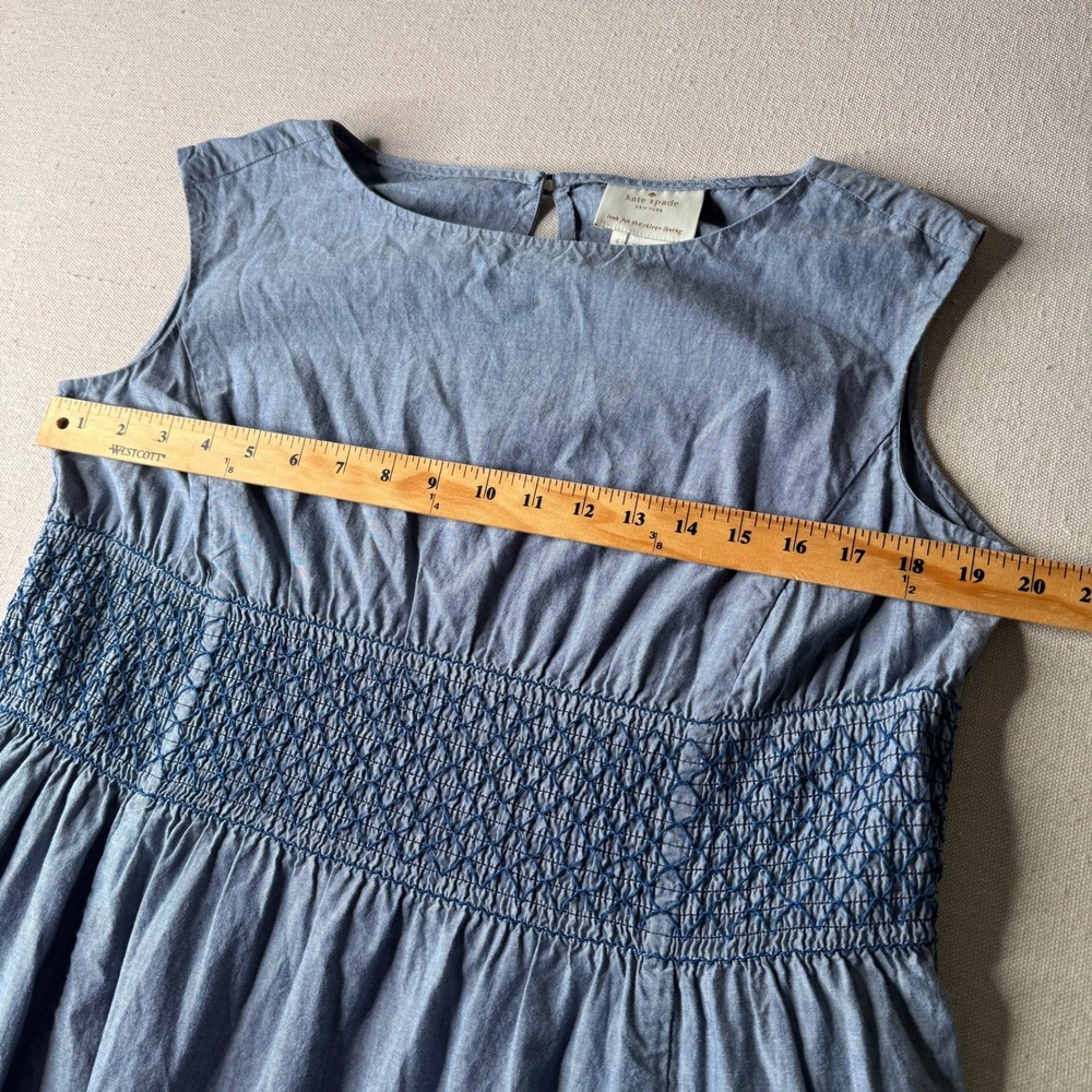 Kate Spade New York Blaire Chambray Smocked Embroidered Dress Size‎ 4 Pockets - Picture 6 of 8